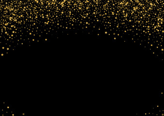 Golden Confetti Background Black Vector. Sequin Rain Illustration. Gold Xmas. Shimmer Design. Bright Star Happy.