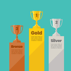 Gold silver and bronze champion cups ranking infographic with sample text - obrazy, fototapety, plakaty
