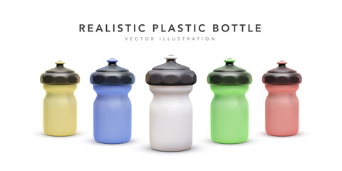 Set of sport nutrition 3d realistic drink bottle for fitness isolated on white background. Vector illustration