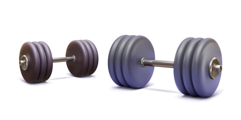 Obraz na płótnie Canvas Metal 3d realistic dumbbell isolated on white background. Equipment for bodybuilding and workout. Vector illustration