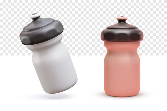 Plastic 3d realistic bottle, mixer for gym fitness, bodybuilding isolated on transparent background. Vector illustration