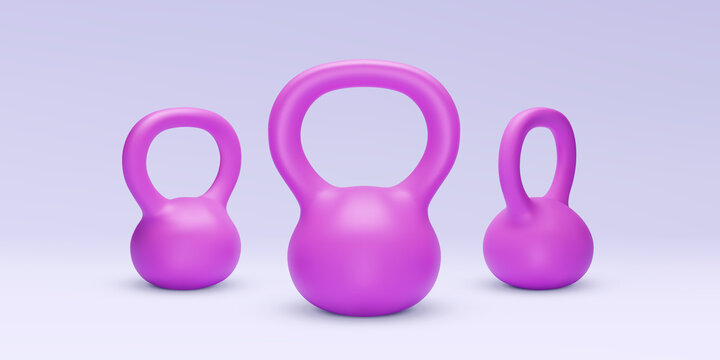Set of realistic pink 3d weights isolated on a light background. Vector illustration