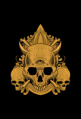 Human skull and ornament artwork illustration