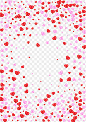 Pink Confetti Background Transparent Vector. Fall Frame Heart. Violet Birthday Texture. Fond Confetti Element Backdrop. Red Honeymoon Pattern.