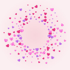 Red Confetti Background Pink Vector. Amour Frame Heart. Tender Folded Illustration. Purple Heart Valentine Backdrop. Pinkish Cute Texture.
