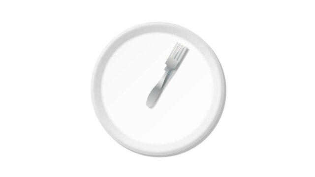 Time to eat. A plate with a clock. White plate with knife and fork as a watch hand.  Loopable graphic element