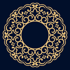 Decorative frame Elegant vector element for design in Eastern style, place for text. Floral golden and dark blue border. Lace illustration for invitations and greeting cards