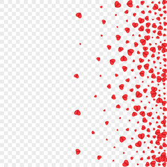Tender Confetti Background Transparent Vector. Abstract Texture Heart. Red Romantic Illustration. Fond Confetti Present Pattern. Pink Party Frame.