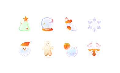 Christmas Xmas icons set transparent Frosted Glass 
