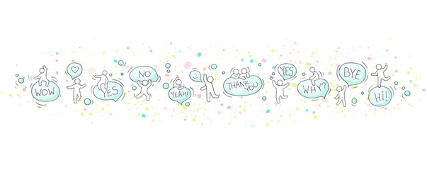 Illustration with speech bubbles.