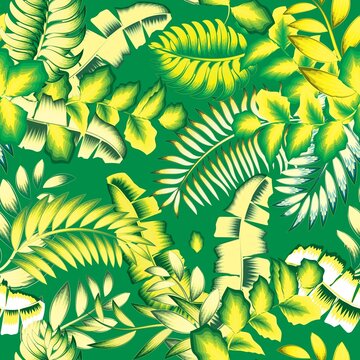 jugle stylish green tropical plants leaves and foliage seamless pattern on light background. Colorful stylish floral. Floral background. Exotic tropics. Summer design. vector design. prints texture