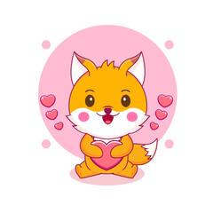 Cute fox holding love cartoon character illustration chibi style isolated background
