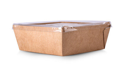 empty brown paper square box for food isolated on white