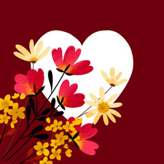 Happy Valentine's Day February 14 Frame heart shape bright flowers