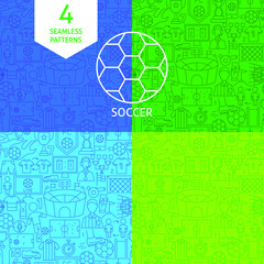 Line Soccer Patterns. Vector Illustration of Outline Background.