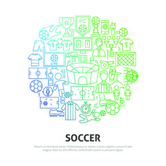 Soccer Circle Concept. Vector Illustration of Outline Design.