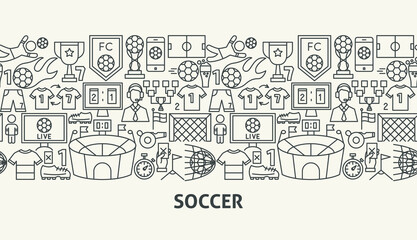 Soccer Banner Concept. Vector Illustration of Outline Design.