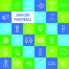 Soccer Football Line Icons. Vector Thin Outline Sport Symbols.
