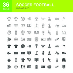 Soccer Football Line Web Glyph Iconss. Vector Illustration of Sport Outline and Flat Symbols. 