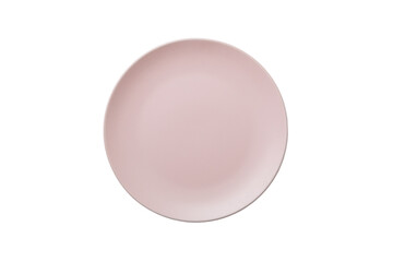 Pink ceramic round plate isolated over white background. Top view