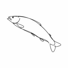 Vector abstract continuous one single simple line drawing icon of salmon fish in silhouette sketch.