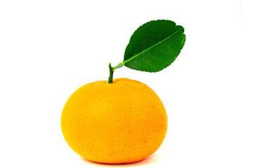 Tangerine and leaves isolated on white background.