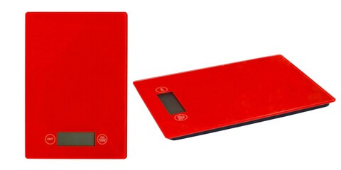 mini kitchen scales for weighing products are insulated on a neutral background