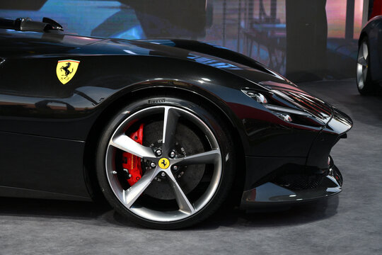 Scarperia, Mugello - 19 November 2021: Detail of Ferrari Sp2 Monza on display during Finali Mondiali Ferrari 2021 at Mugello Circuit in Italy.
