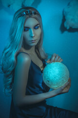 Naklejka premium Woman-moon cosplay closeup. Art photo 