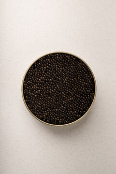 Black caviar in a metal jar