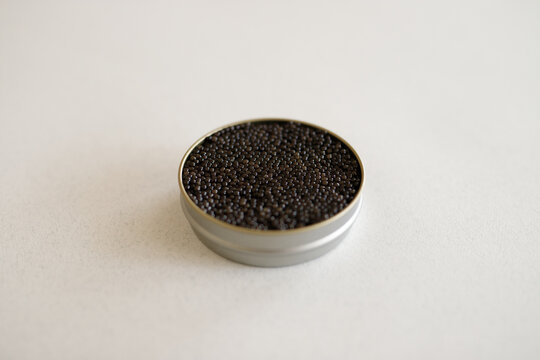 Black caviar in a metal jar
