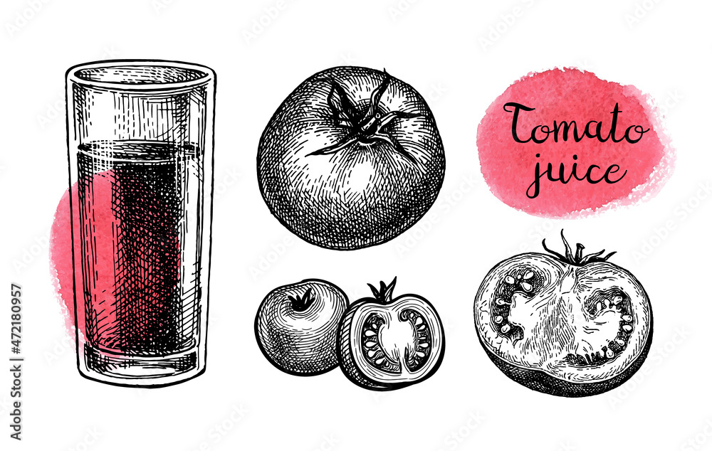 Canvas Prints tomatoes and juice ink sketches.