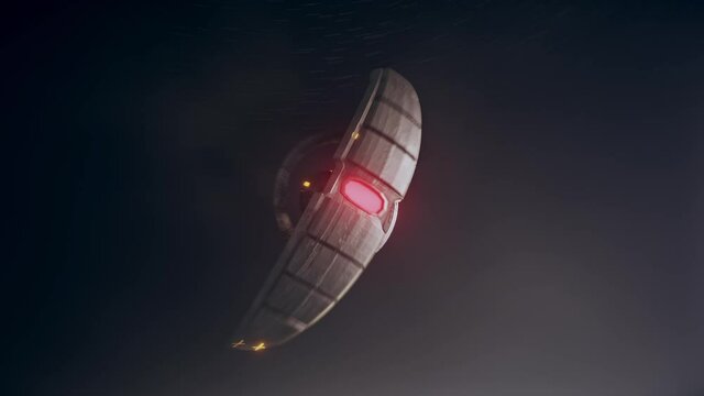 3D Futuristic sci fi city in clouds. Concept of the future colony. Flying star ship transport. Space fantastic view.