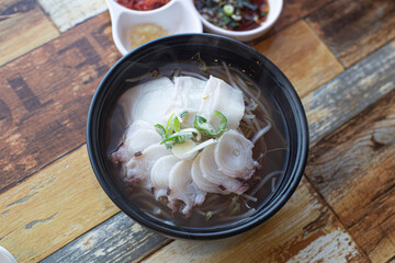 Korean bean sprout and octopus rice soup.