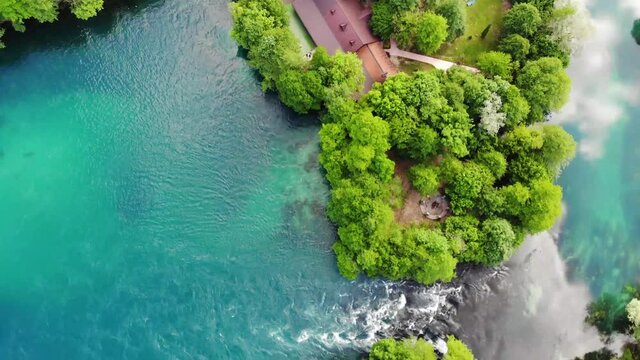 Top down shot of Japodski Otoci, near Bihac in Bosnia and Herzegovina. The water is really so crystal clear!!