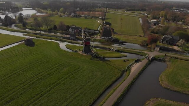 Typical Dutch landscape with windmills