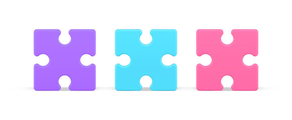 Collection multicolored puzzle piece detail for jigsaw game template 3d icon vector illustration