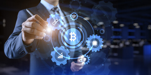 Bitcoin cryptocurrency growth stock market trading financial technology concept.