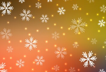 Light Red, Yellow vector texture with colored snowflakes, stars.