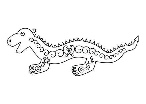 Contour image of a dragon, a dragon with a crest on its back and patterns on its sides, a character