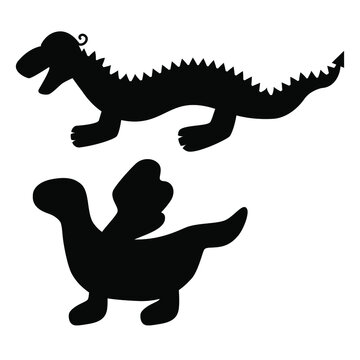 Two dragon silhouette, a dragon with wings and a dragon with a crest on its back