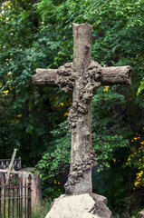 Old Stone Cross Grave Markers on Abandoned Cemetery.
