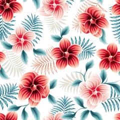 pink monochromatic tropical abctract floral seamless pattern with blue fern leaves and plants foliage on white background. interior wallpaper. fashionable prints texture. Floral background. autumn
