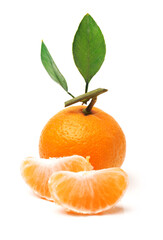 tangerine or mandarin orange on white background 