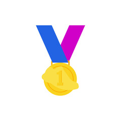 Sprint running shinny gold medal in flat style.