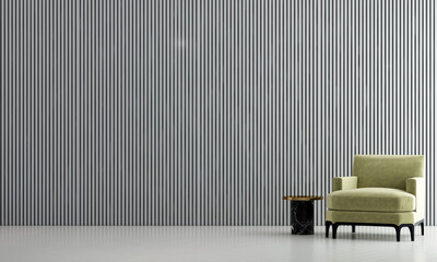 Wall mock up in white simple and minimal interior with green furniture, 3d render