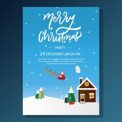 Poster for Christmas party. Vertical banner for holiday event template design. Beautiful Christmas flyer, vector illustration.