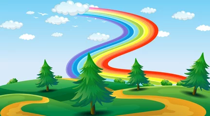 Schilderijen op glas Park landscape scene with rainbow in the sky © GraphicsRF