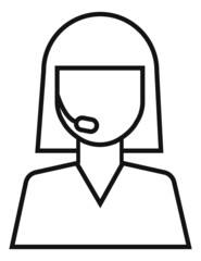 Woman in headset icon. Head with mic symbol