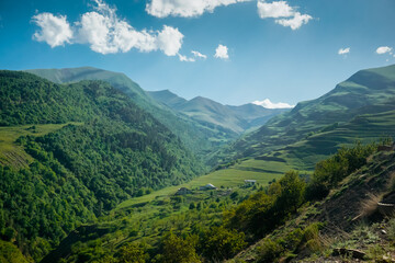 Fototapeta na wymiar Beautiful landscape of mountains and valleys in Dagestan
